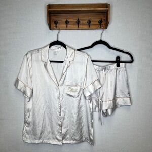 Victoria's Secret Bride Pajama Set XS White Gold‎ Trim Sleepwear Loungewear